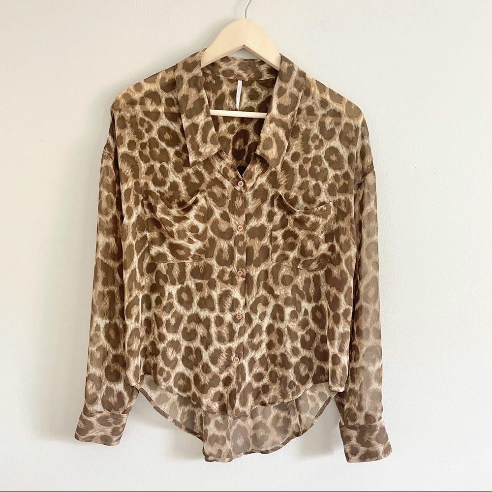 FREE PEOPLE Sheer Leopard Print Blouse